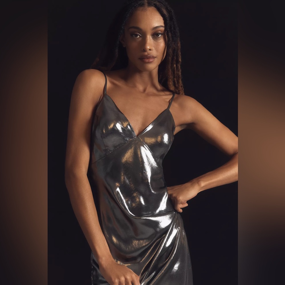 ❤️🤍💙 SALE❗️ Anthropologie Metallic Silver Midi Dress - Picture 3 of 5